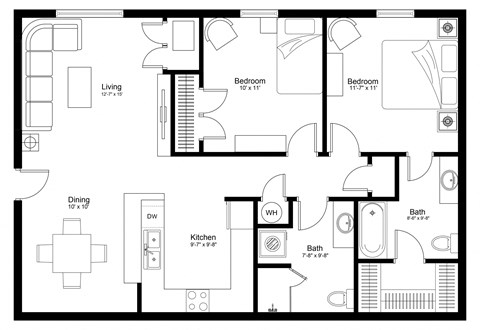 a floor plan of a home with a bedroom and a living room